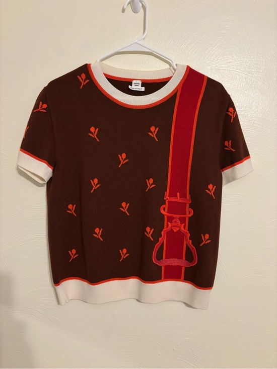 Hermes Sweaters - Hermès Paris Etriers Wool Cashmere Knit Top 42 Brown Orange Horse Bit Sweater
